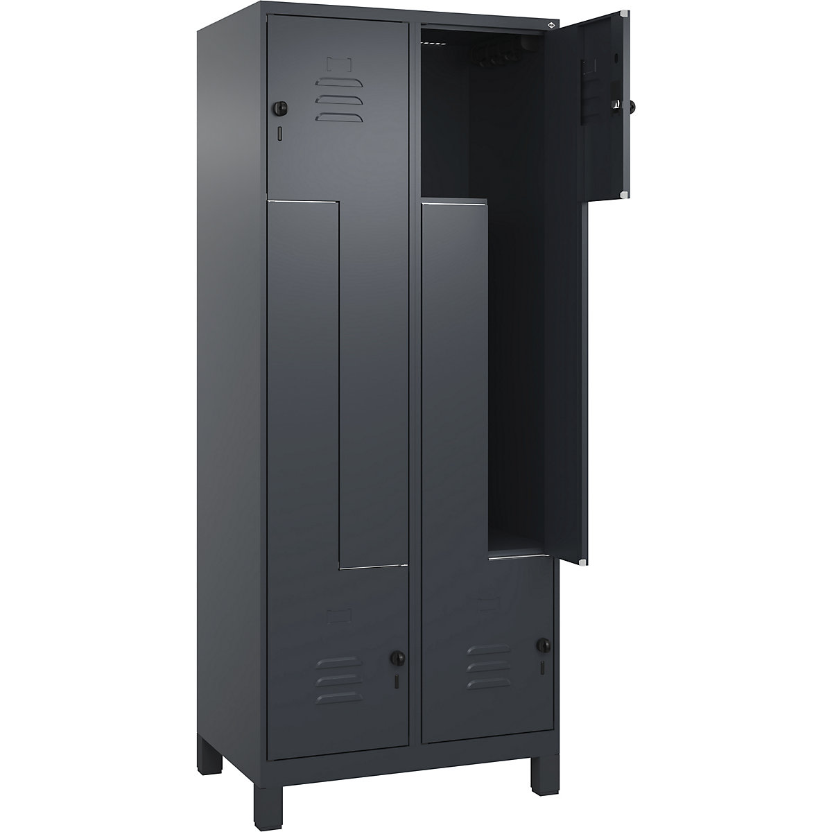 Szafka typu L Classic PLUS – C+P, 2 przedziały, szara, szer. 800 mm, z nóżkami, rygiel obrotowy-0
