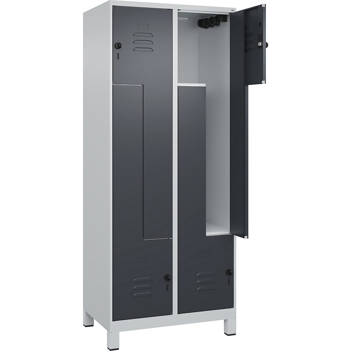 Szafka typu L Classic PLUS – C+P, 2 przedziały, jasnoszara / szara, szer. 800 mm, z nóżkami, rygiel obrotowy-0