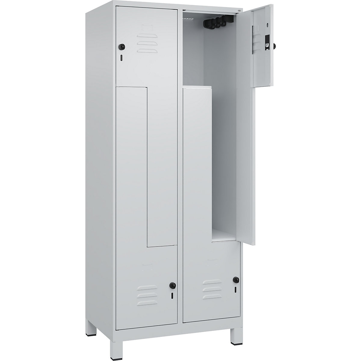 Szafka typu L Classic PLUS – C+P, 2 przedziały, jasnoszara, szer. 800 mm, z nóżkami, rygiel obrotowy-0