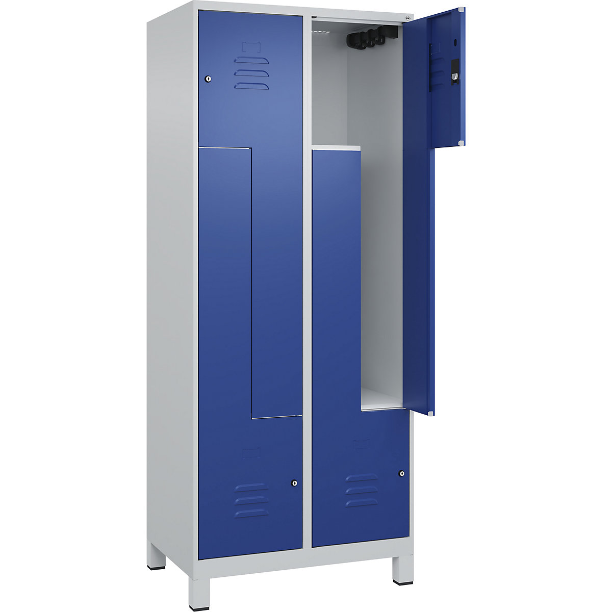Szafka typu L Classic PLUS – C+P, 2 przedziały, jasnoszara / niebieski gencjanowy, szer. 800 mm, z nóżkami, zamek bębenkowy-0