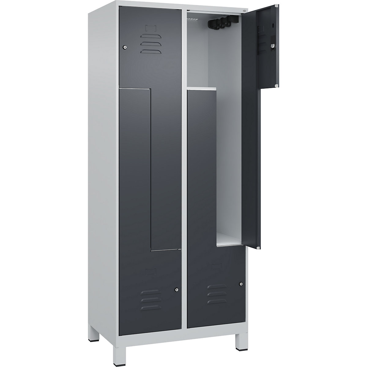 Szafka typu L Classic PLUS – C+P, 2 przedziały, jasnoszara / szara, szer. 800 mm, z nóżkami, zamek bębenkowy-0