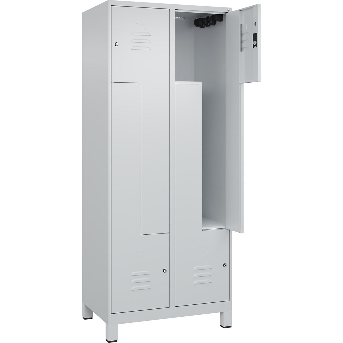 Szafka typu L Classic PLUS – C+P, 2 przedziały, jasnoszara, szer. 800 mm, z nóżkami, zamek bębenkowy-0