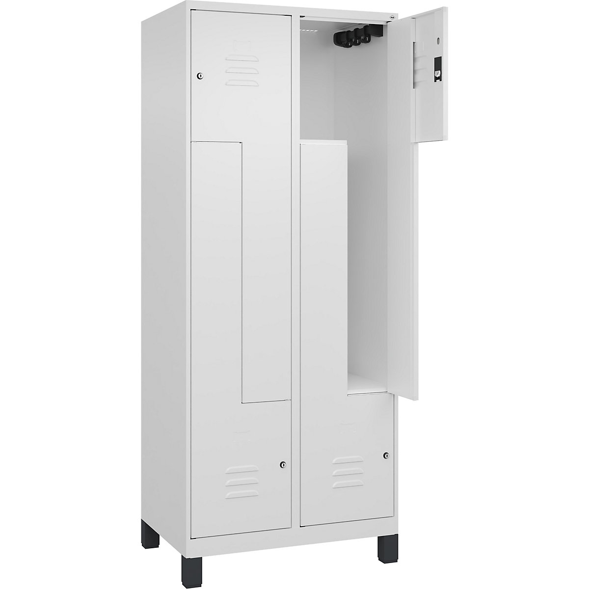 Szafka typu L Classic PLUS – C+P, 2 przedziały, biały drogowy, szer. 800 mm, z nóżkami, zamek bębenkowy-0