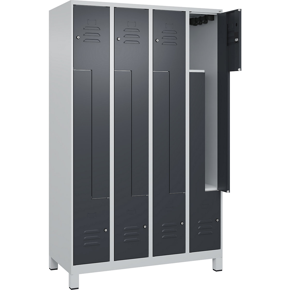 Szafka typu L Classic PLUS – C+P, 4 przedziały, jasnoszara / szara, szer. 1200 mm, z nóżkami, zamek bębenkowy-0