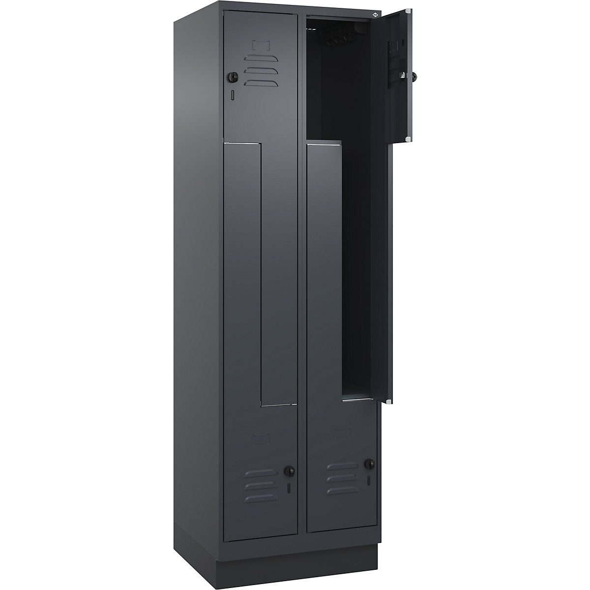 Szafka typu L Classic PLUS – C+P, 2 przedziały, szara, szer. 600 mm, z cokołem, rygiel obrotowy-0