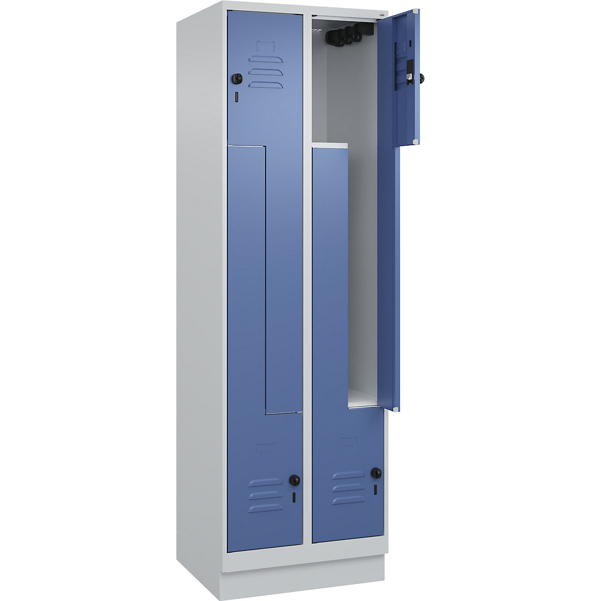 Szafka typu L Classic PLUS – C+P, 2 przedziały, jasnoszara / niebiesko-mglista, szer. 600 mm, z cokołem, rygiel obrotowy-0