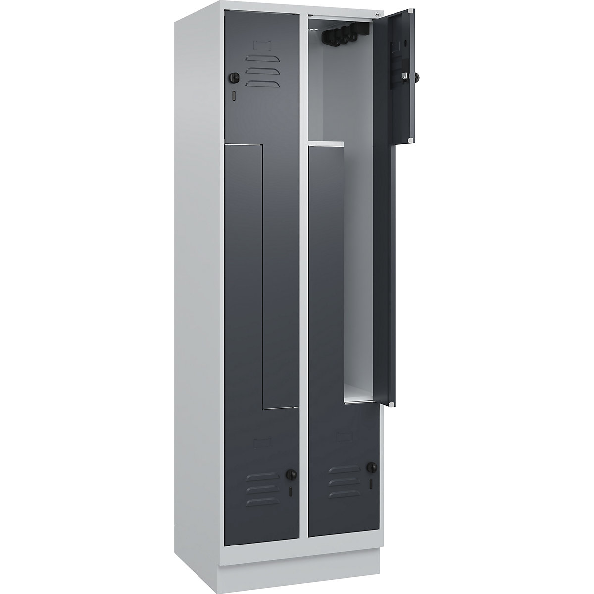 Szafka typu L Classic PLUS – C+P, 2 przedziały, jasnoszara / szara, szer. 600 mm, z cokołem, rygiel obrotowy-0