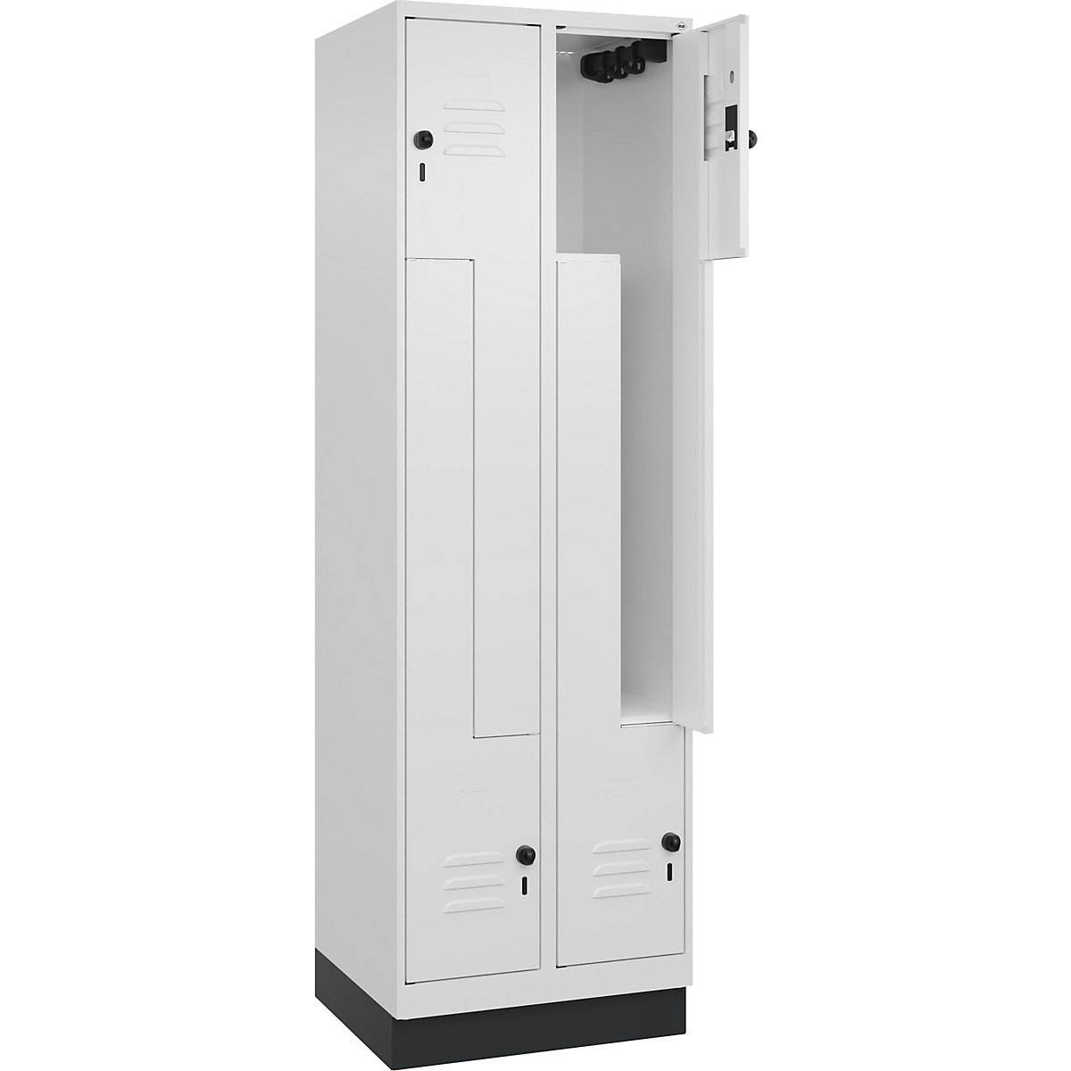 Szafka typu L Classic PLUS – C+P, 2 przedziały, biały drogowy, szer. 600 mm, z cokołem, rygiel obrotowy-0