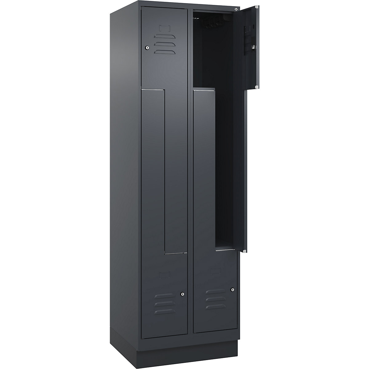 Szafka typu L Classic PLUS – C+P, 2 przedziały, szara, szer. 600 mm, z cokołem, zamek bębenkowy-0