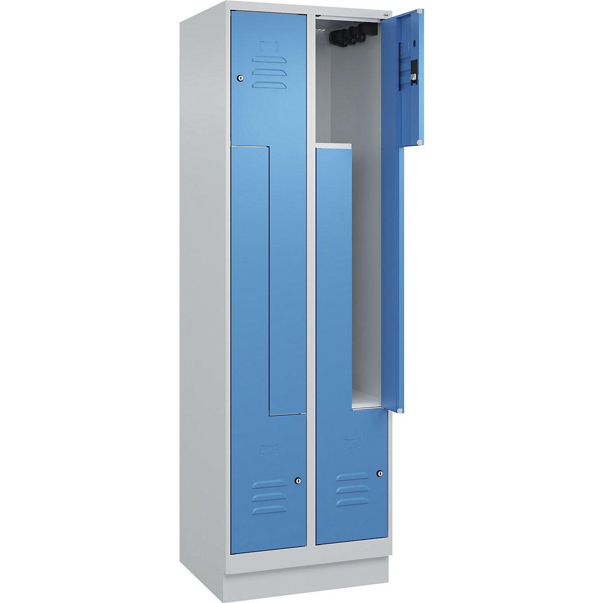 Szafka typu L Classic PLUS – C+P, 2 przedziały, jasnoszara / jasnoniebieska, szer. 600 mm, z cokołem, zamek bębenkowy-0