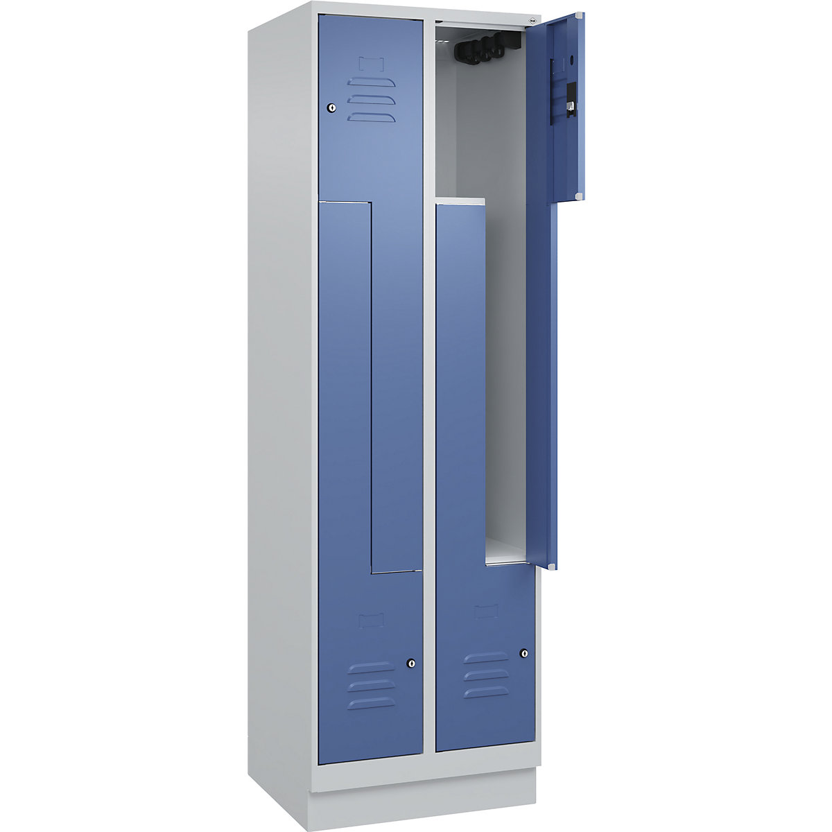 Szafka typu L Classic PLUS – C+P, 2 przedziały, jasnoszara / niebiesko-mglista, szer. 600 mm, z cokołem, zamek bębenkowy-0