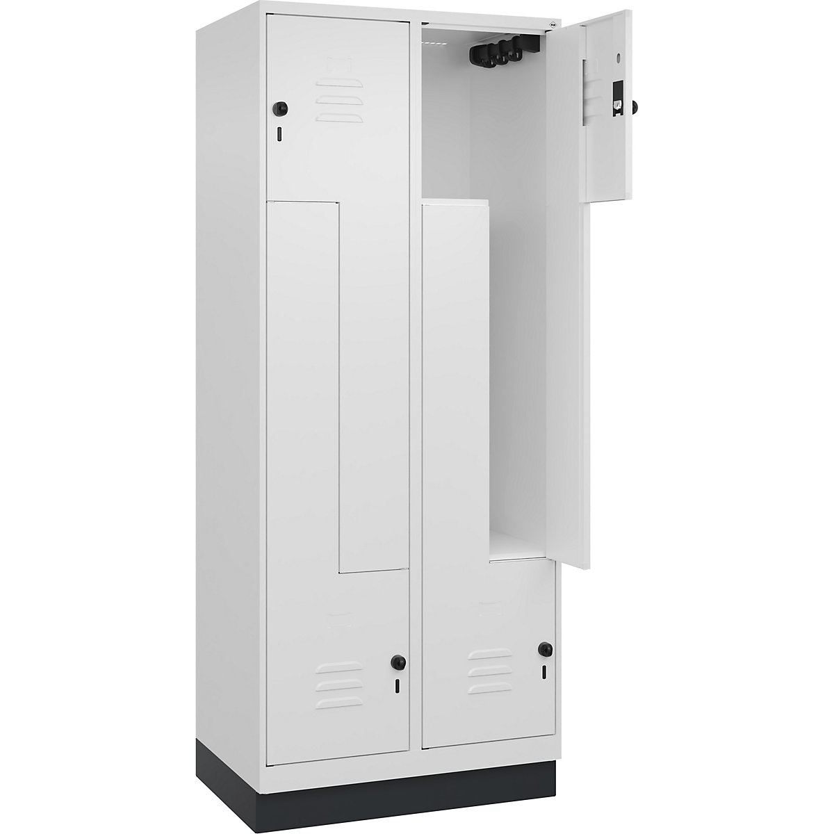 Szafka typu L Classic PLUS – C+P, 2 przedziały, biały drogowy, szer. 800 mm, z cokołem, rygiel obrotowy-0
