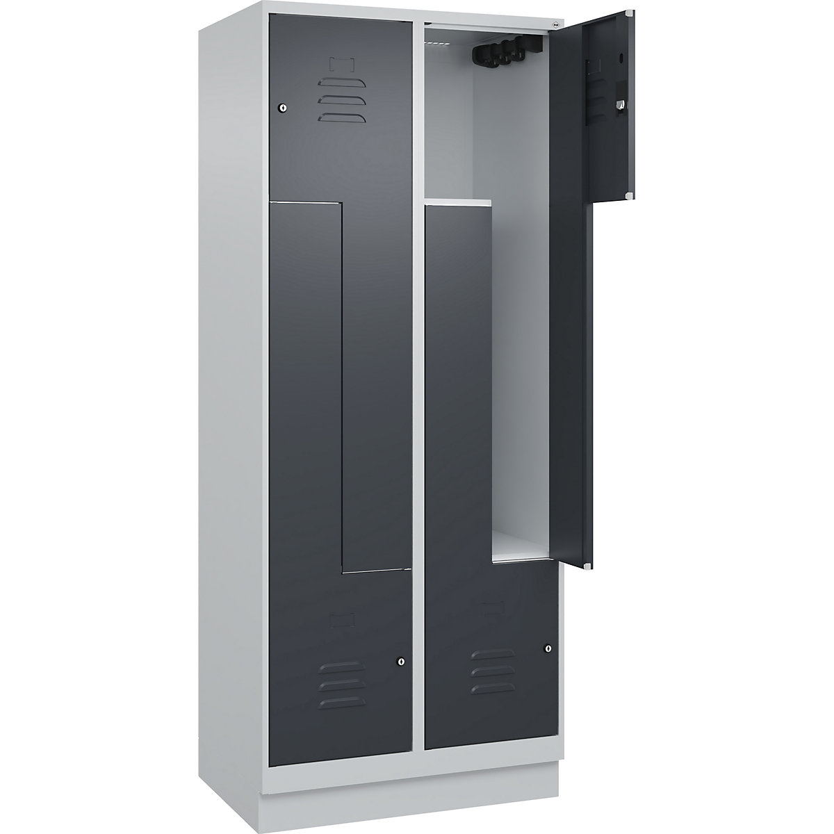 Szafka typu L Classic PLUS – C+P, 2 przedziały, jasnoszara / szara, szer. 800 mm, z cokołem, zamek bębenkowy-0