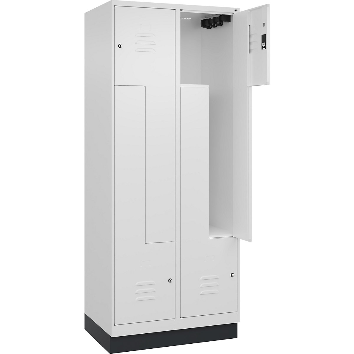 Szafka typu L Classic PLUS – C+P, 2 przedziały, biały drogowy, szer. 800 mm, z cokołem, zamek bębenkowy-0