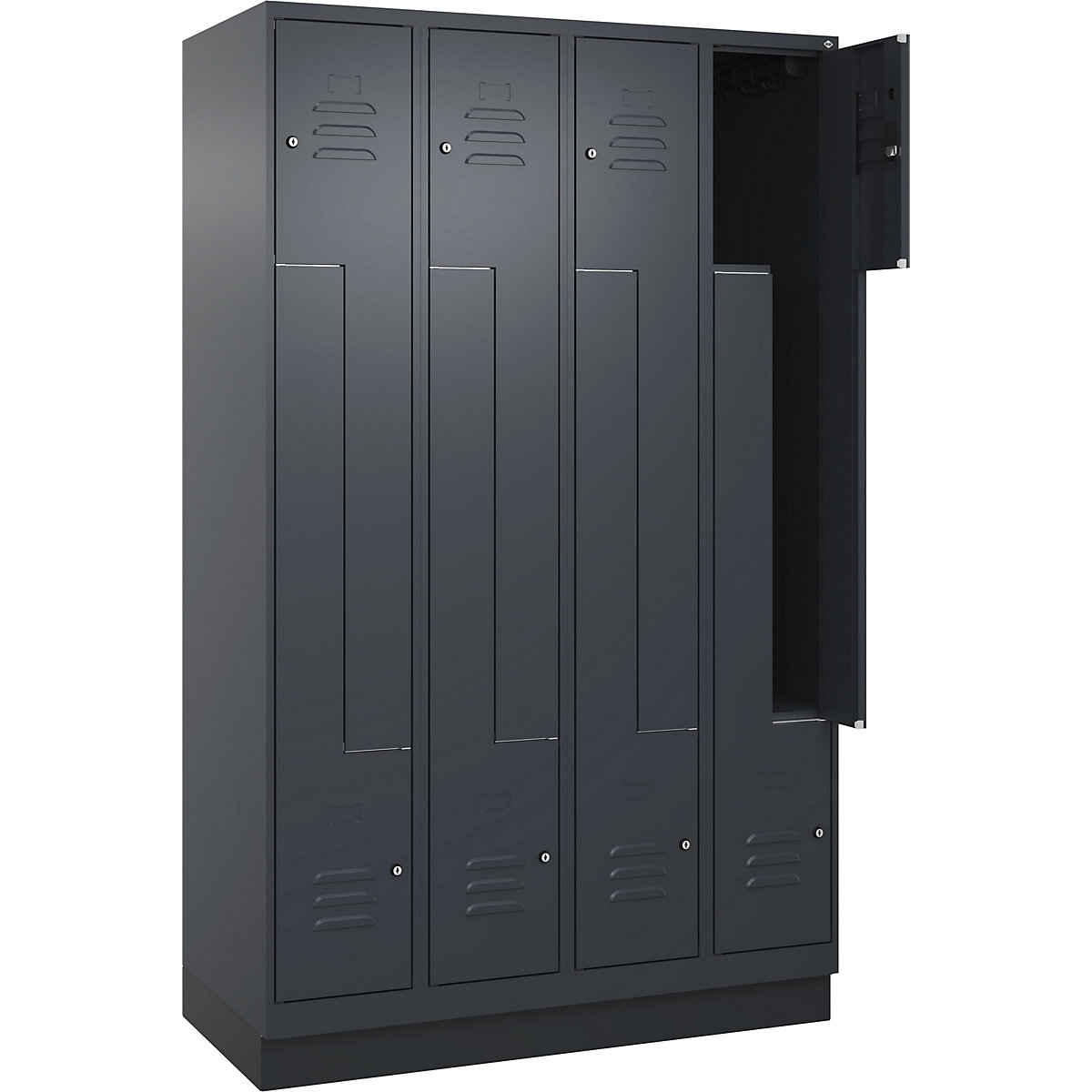 Szafka typu L Classic PLUS – C+P, 4 przedziały, szara, szer. 1200 mm, z cokołem, zamek bębenkowy-0