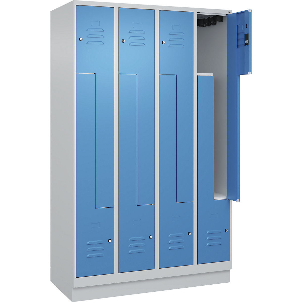 Szafka typu L Classic PLUS – C+P, 4 przedziały, jasnoszara / jasnoniebieska, szer. 1200 mm, z cokołem, zamek bębenkowy-0