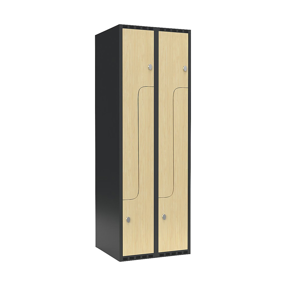 Szafka typu L Fydor, 2 przedziały, szara / brzoza, szer. 600 mm, 2 przedziały, płaska góra, kłódka-0