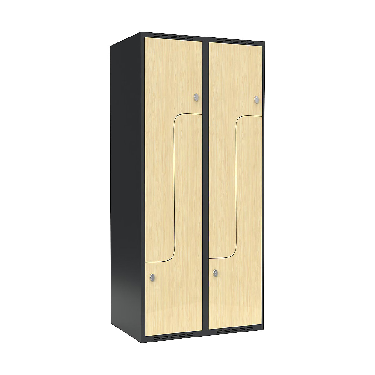 Szafka typu L Fydor, 2 przedziały, szara / brzoza, szer. 800 mm, 2 przedziały, płaska góra, kłódka-0
