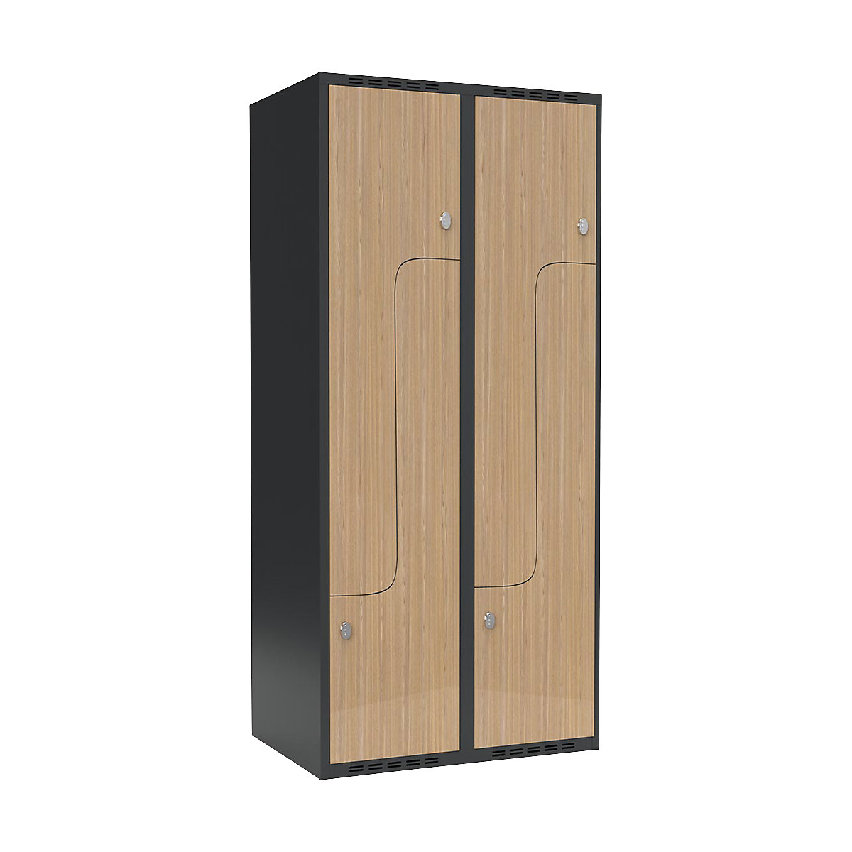Szafka typu L Fydor, 2 przedziały, szara / dąb, szer. 800 mm, 2 przedziały, płaska góra, kłódka-0