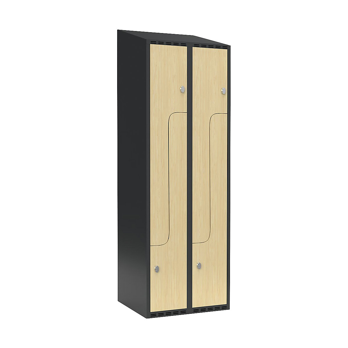 Szafka typu L Fydor, 2 przedziały, szara / brzoza, szer. 600 mm, 2 przedziały, spadzista góra, kłódka-0
