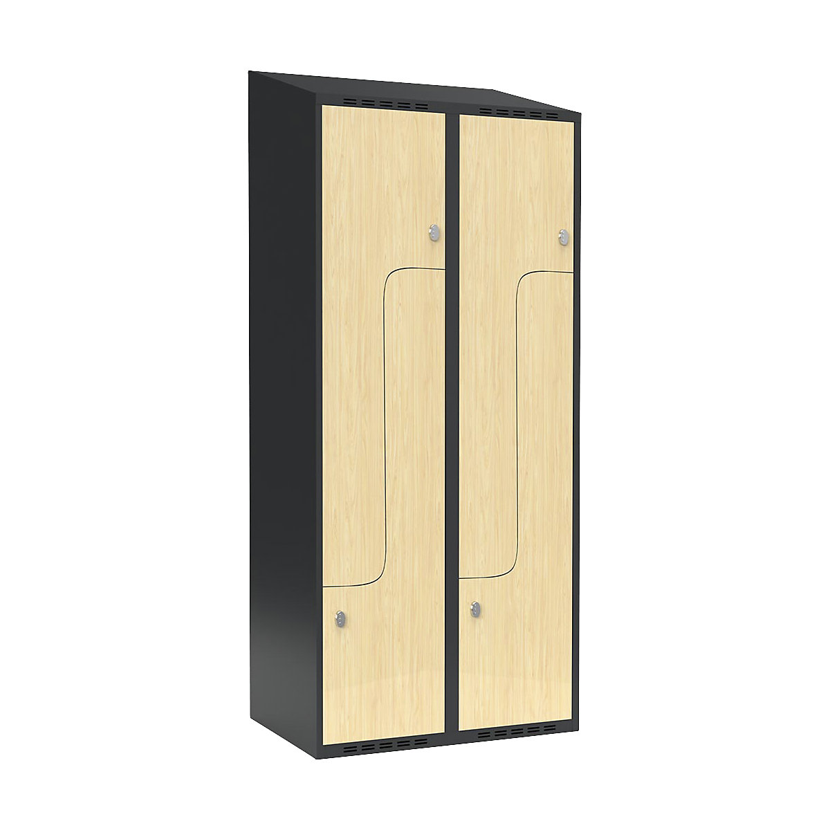 Szafka typu L Fydor, 2 przedziały, szara / brzoza, szer. 800 mm, 2 przedziały, spadzista góra, kłódka-0