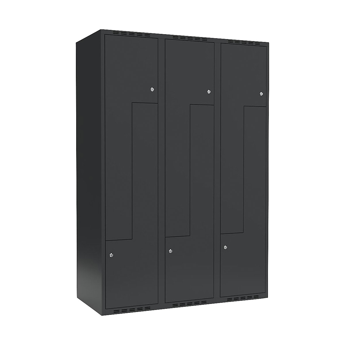 Szafka typu L Fydor, 3 przedziały, szara, szer. 1200 mm, 3 przedziały, płaska góra, zamek bębenkowy-0