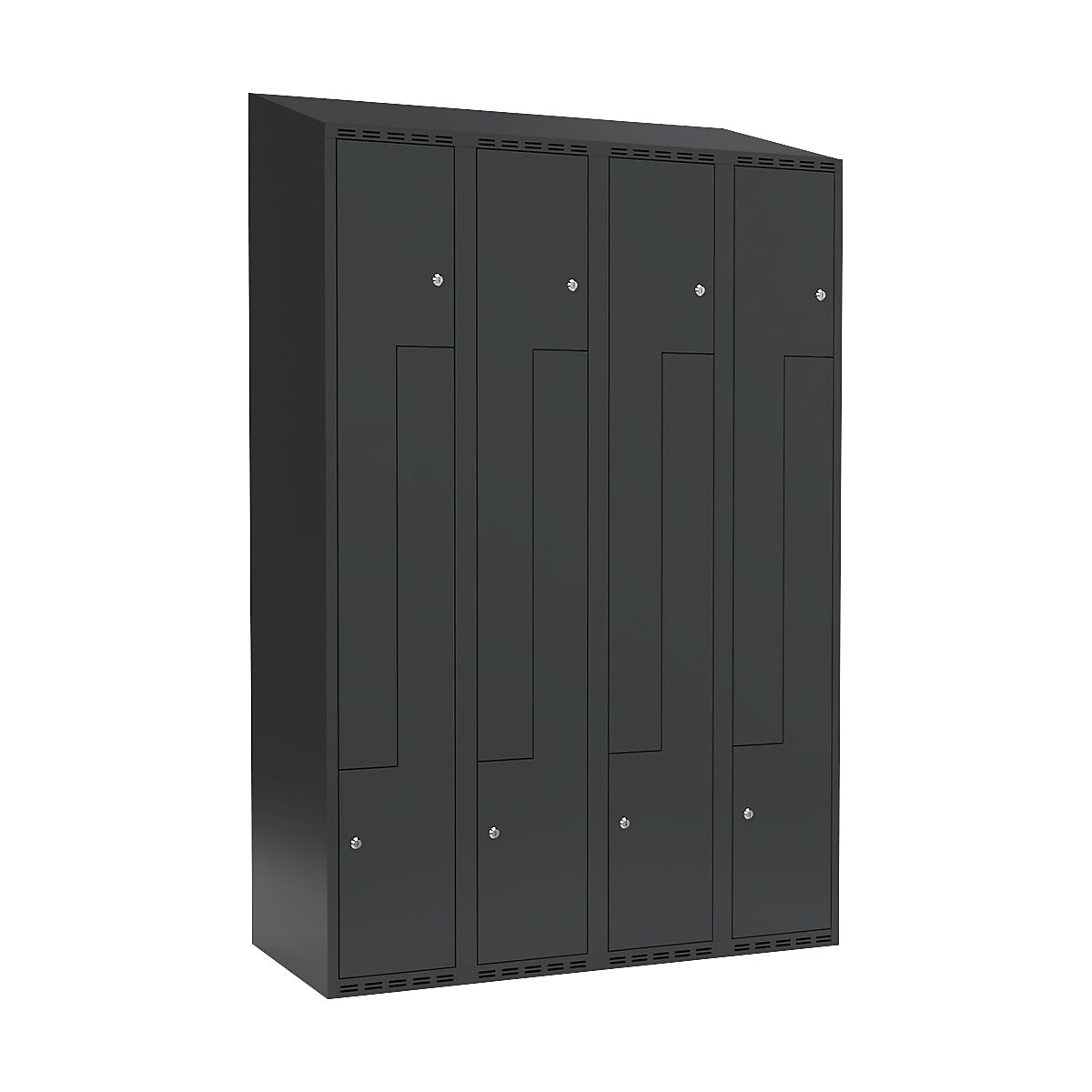 Szafka typu L Fydor, 4 przedziały, szara, szer. 1200 mm, 4 przedziały, spadzista góra, zamek bębenkowy-0