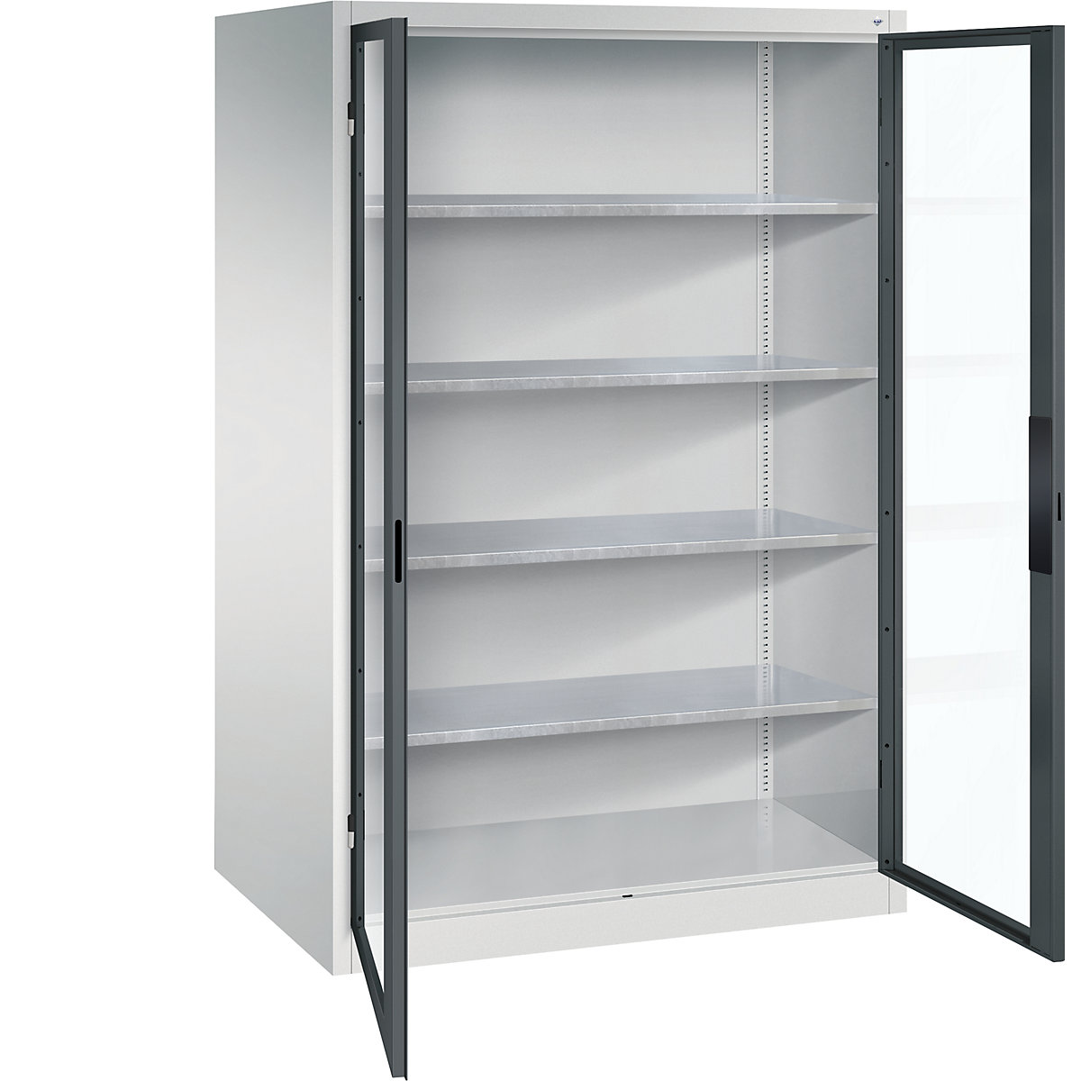Szafka z drzwiami skrzydłowymi, z okienkami – C+P, wys. x szer. x głęb. 1950 x 1200 x 800 mm, 4 półki, jasnoszara / antracytowo-szara-0