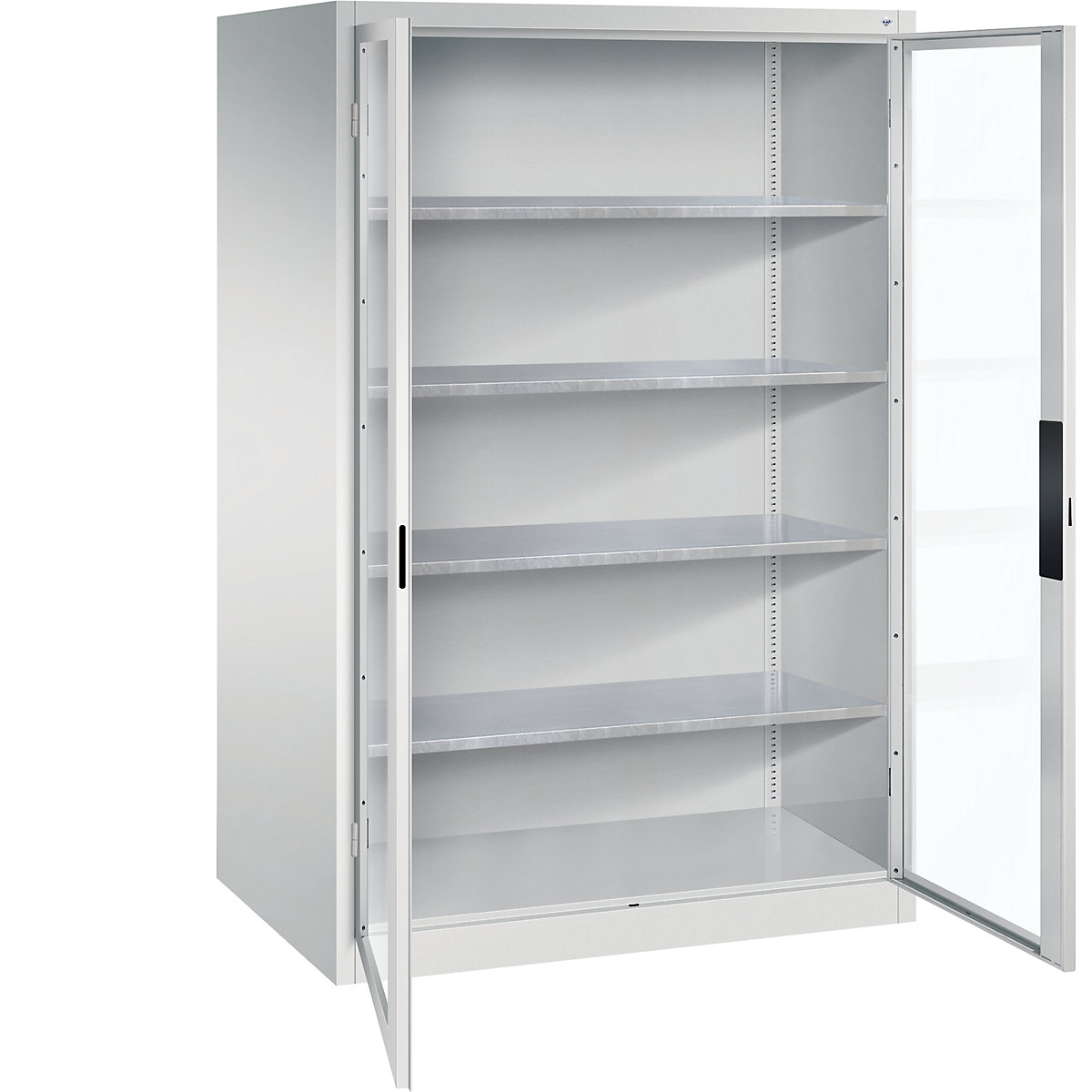Szafka z drzwiami skrzydłowymi, z okienkami – C+P, wys. x szer. x głęb. 1950 x 1200 x 800 mm, 4 półki, jasnoszara / jasnoszara-0