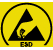 Modèle antistatique. Ce symbole signifie que le produit est un modèle antistatique (en rapport avec l'électricité ou les charges statiques).