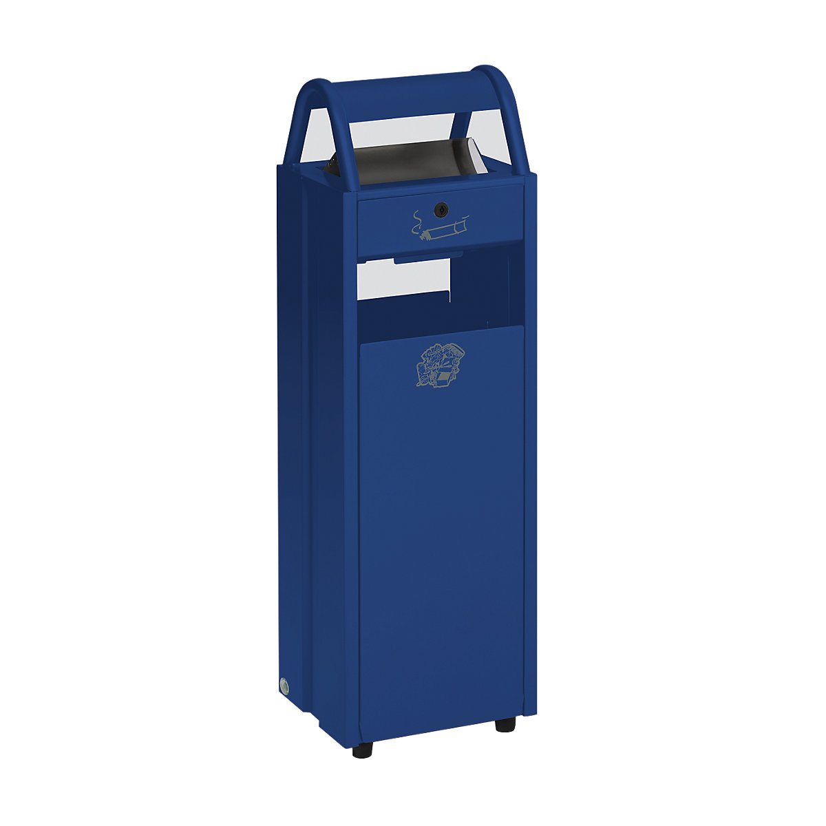 Afvalbak met asbak – VAR, inhoud 35 l, b x h x d = 300 x 960 x 250 mm, gentiaanblauw RAL 5010-0