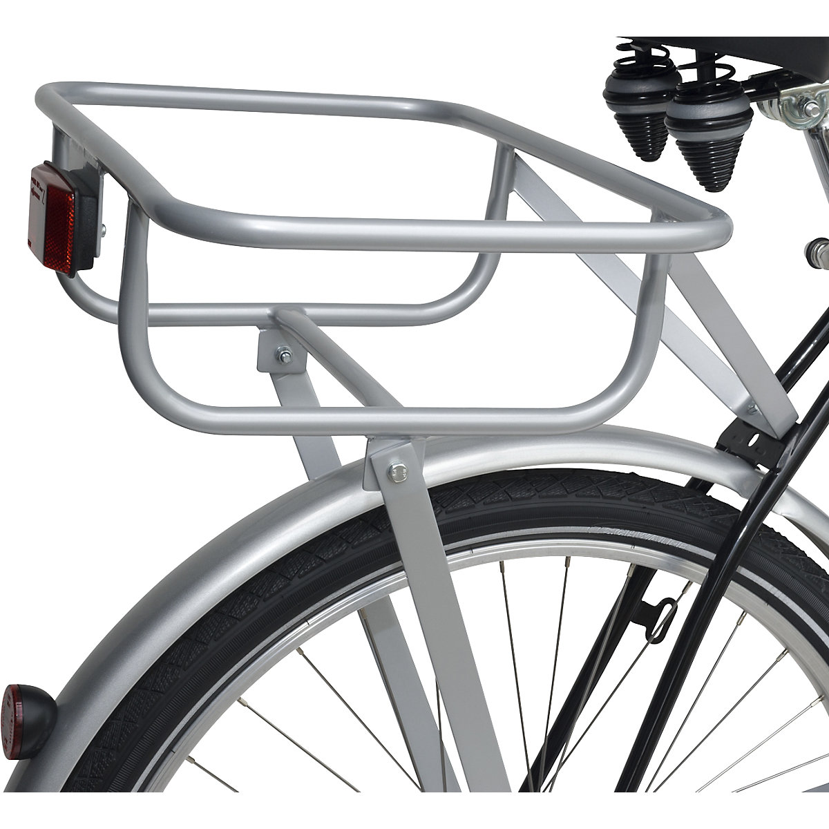 Rear bicycle basket rack, suitable for standardised mail boxes, max. load 30 kg, silver-1