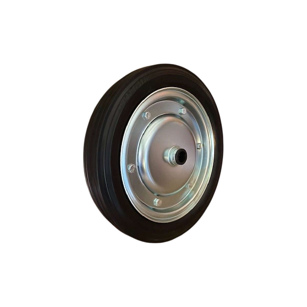 Solid rubber wheel, sheet steel rim