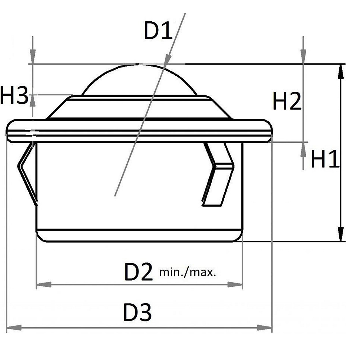 Ball unit with flange and clip – Schulz Stanztechnik (Product illustration 3)-2