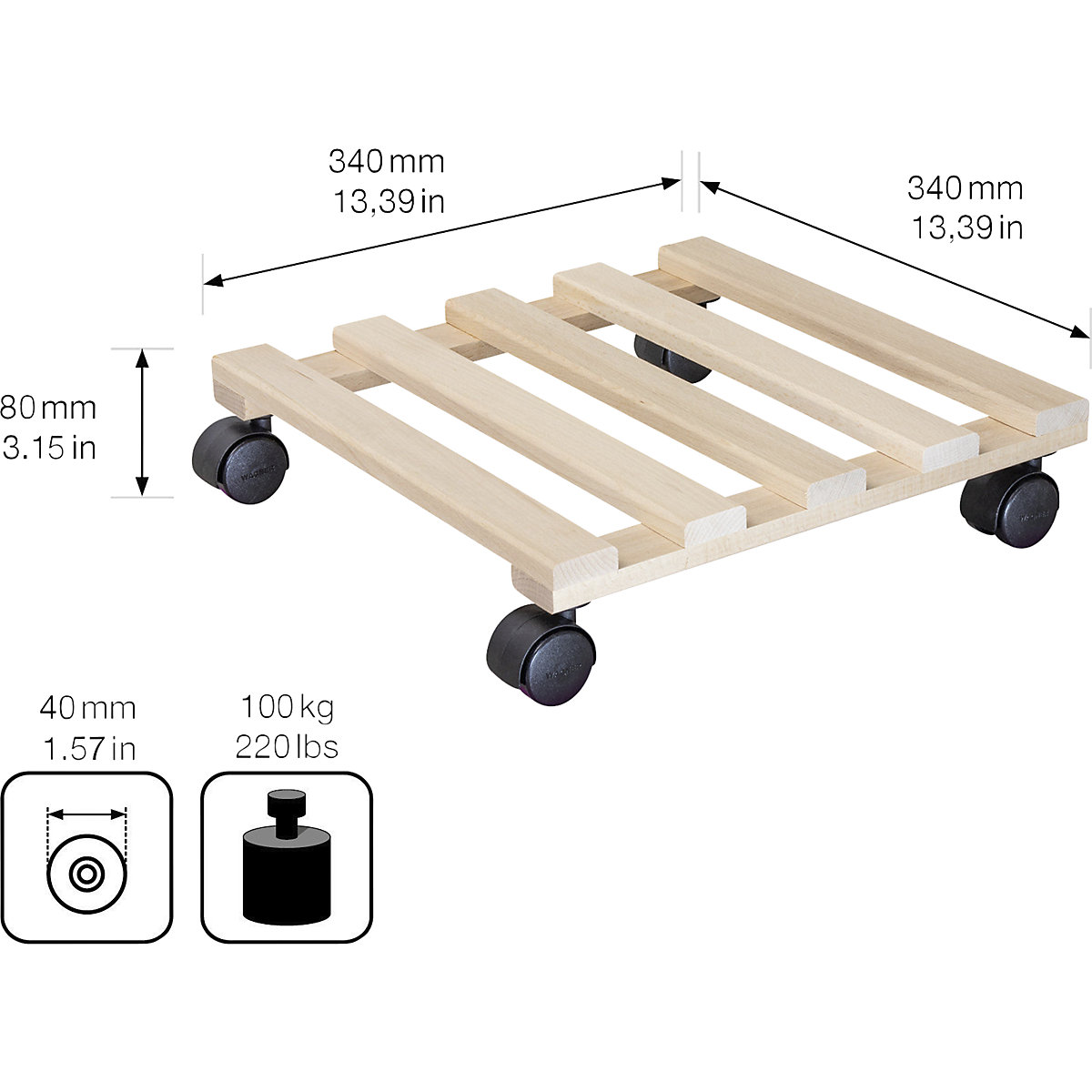Suport pe roți, pentru plante, fag PALETTI – Wagner (Imagine produs 2)-1