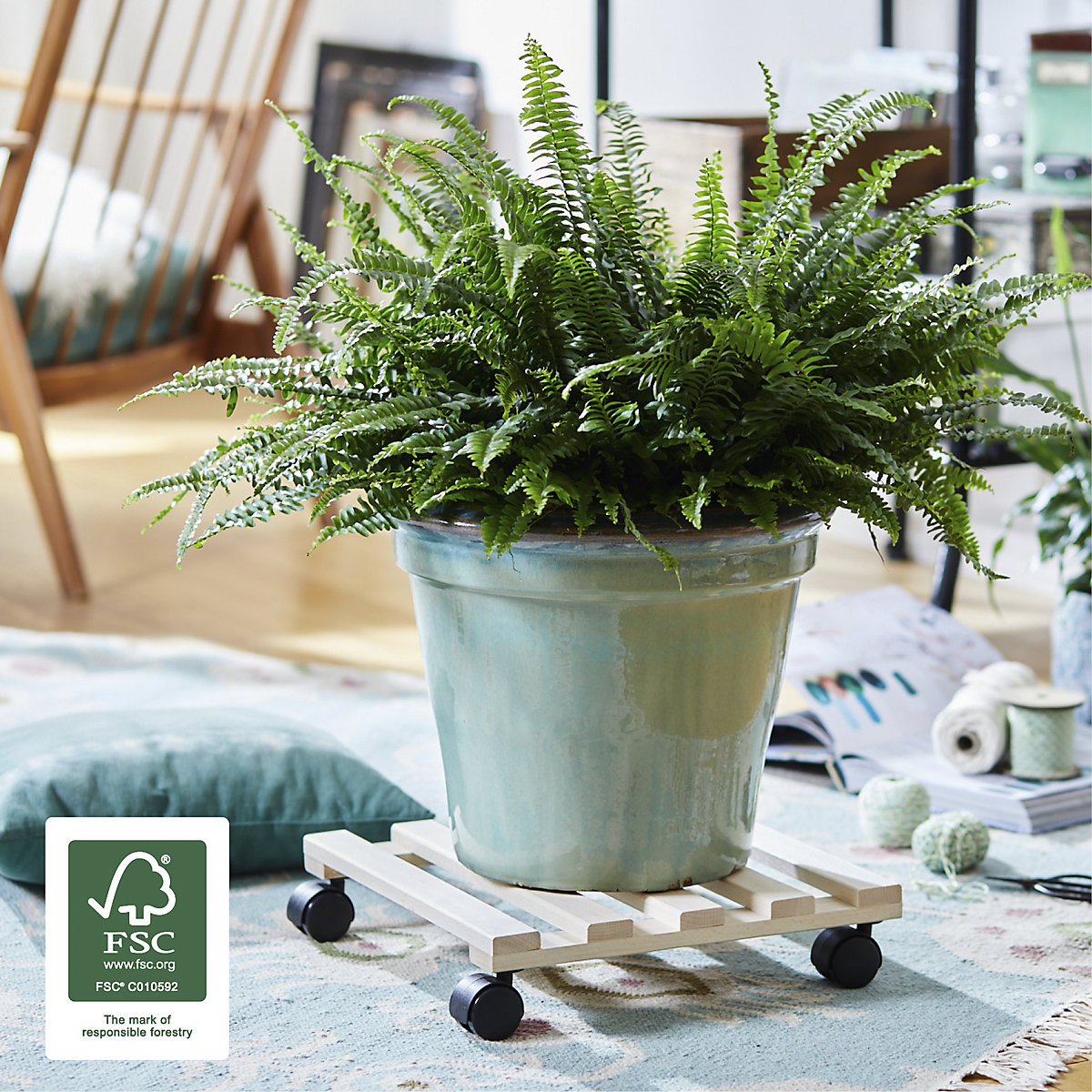 Suport pe roți, pentru plante, fag PALETTI – Wagner (Imagine produs 3)-2