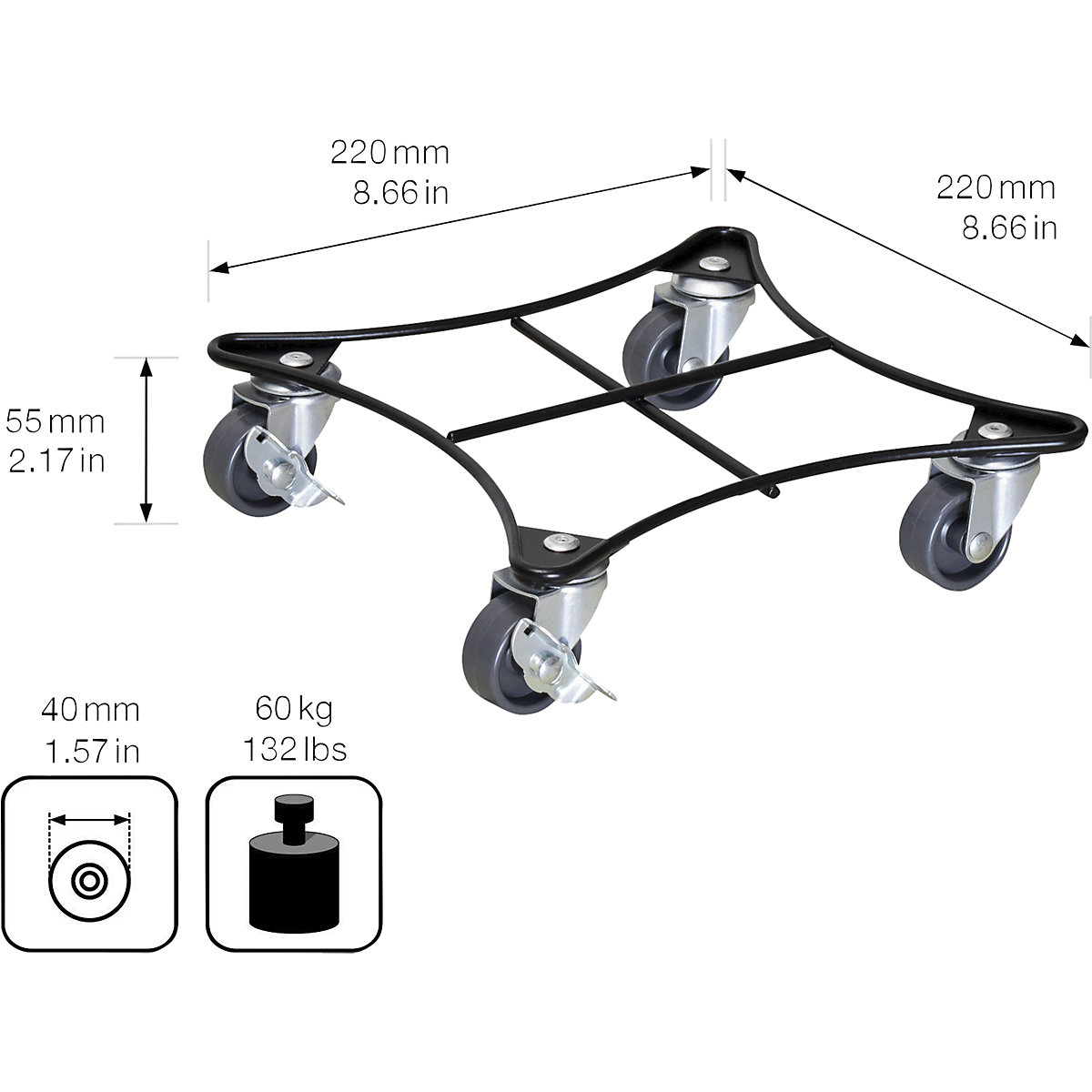 Suport pe roți, pentru plante, oțel RETRO – Wagner (Imagine produs 2)-1