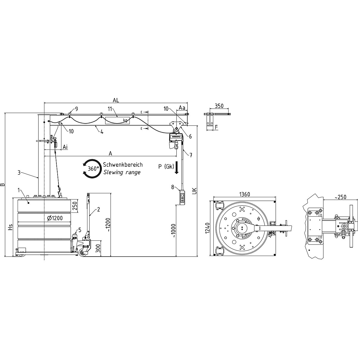 Mobile post mounted jib crane – Vetter (Product illustration 3)-2