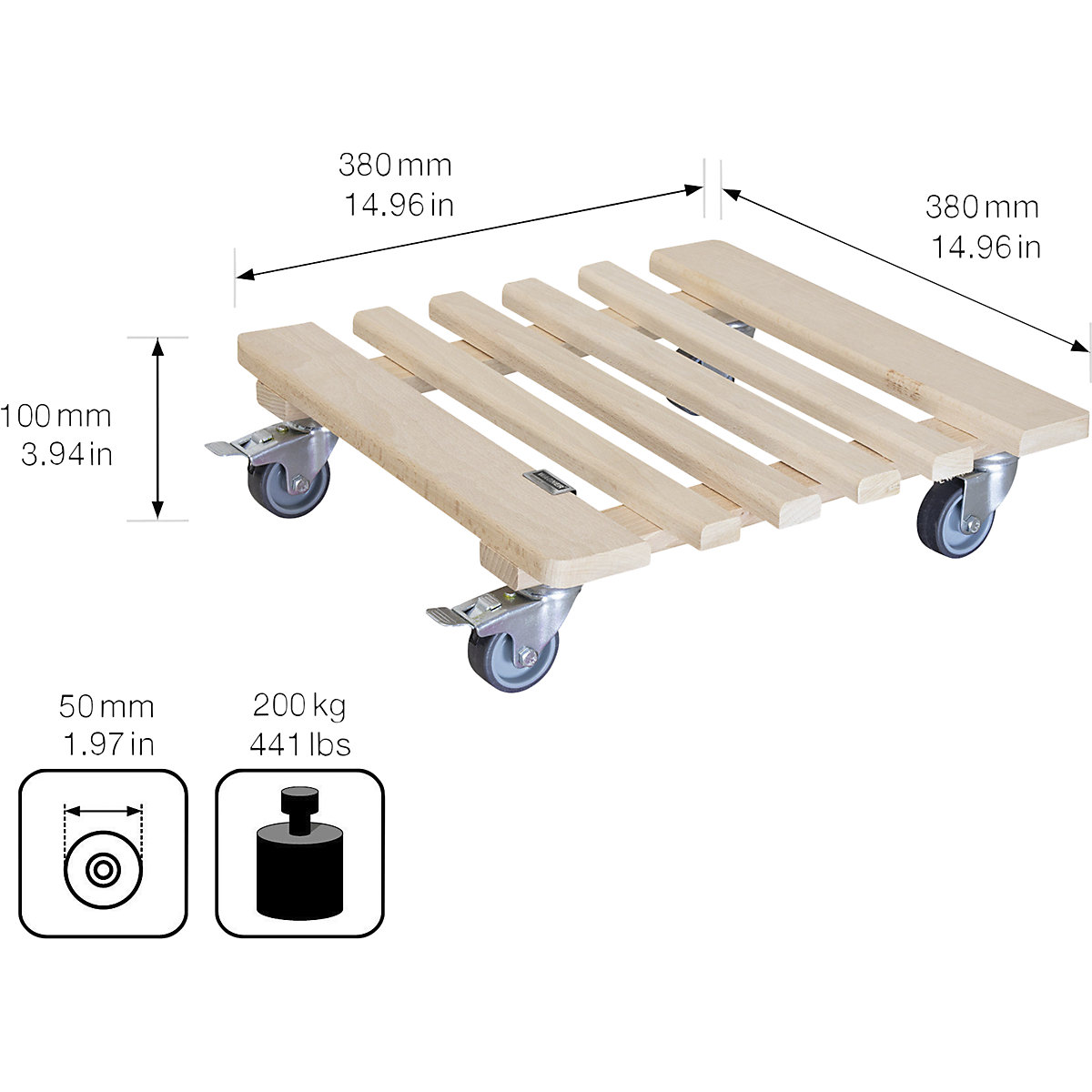 Plantentrolley hout PIANO – Wagner (Productafbeelding 2)-1