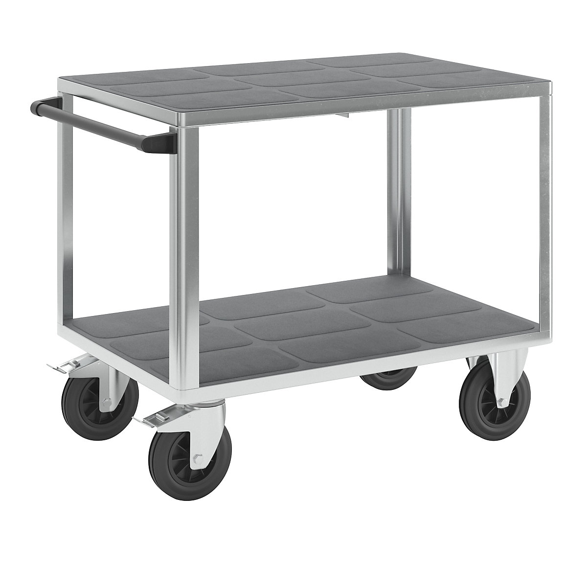 Assembly trolley – eurokraft pro, 2 plastic shelves, shelf 1050 x 700 mm, zinc plated frame-3