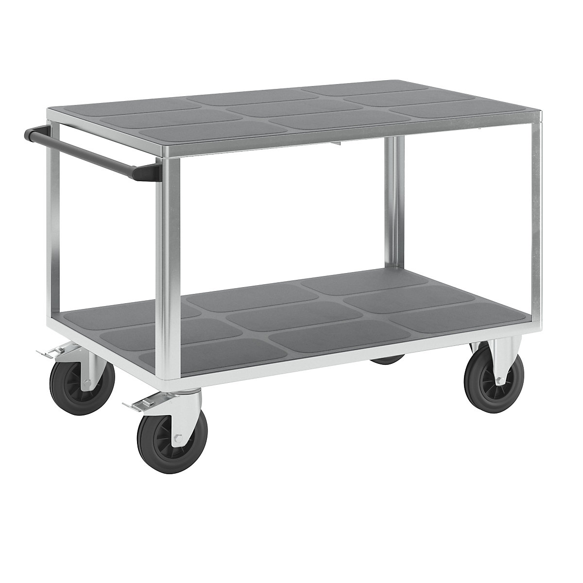 Assembly trolley – eurokraft pro, 2 plastic shelves, shelf 1250 x 800 mm, zinc plated frame-2