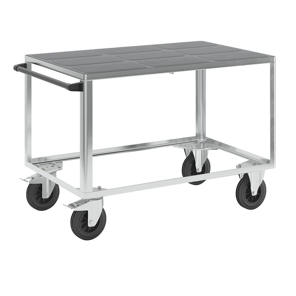 Assembly trolley – eurokraft pro, 1 plastic shelf, shelf 1250 x 800 mm, zinc plated frame-2