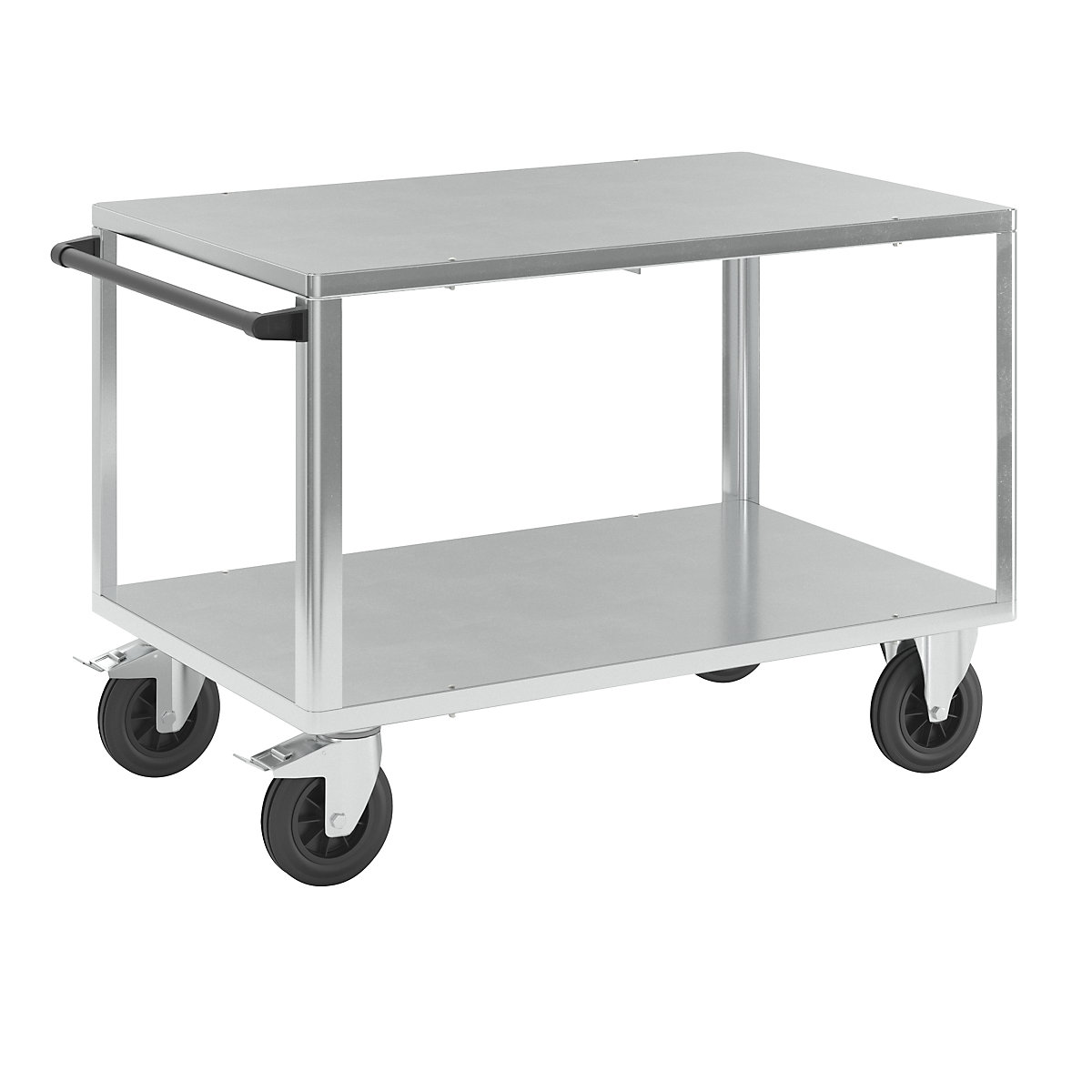 Assembly trolley – eurokraft pro, 2 shelves with zinc plated sheet steel covering, shelf 1250 x 800 mm, zinc plated frame-3