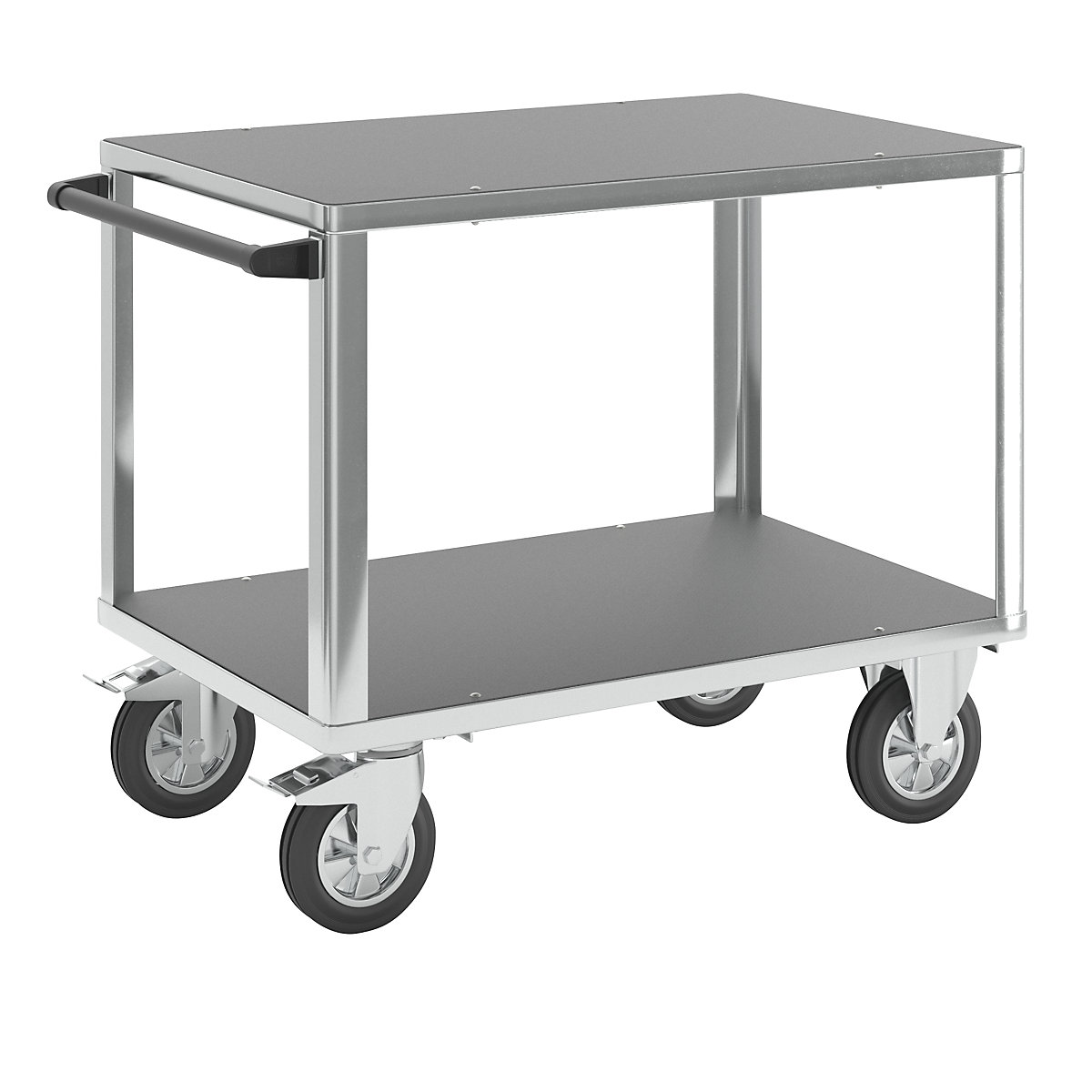 Assembly trolley – eurokraft pro, 2 shelves made of phenolic plywood, shelf 1050 x 700 mm, zinc plated frame-1