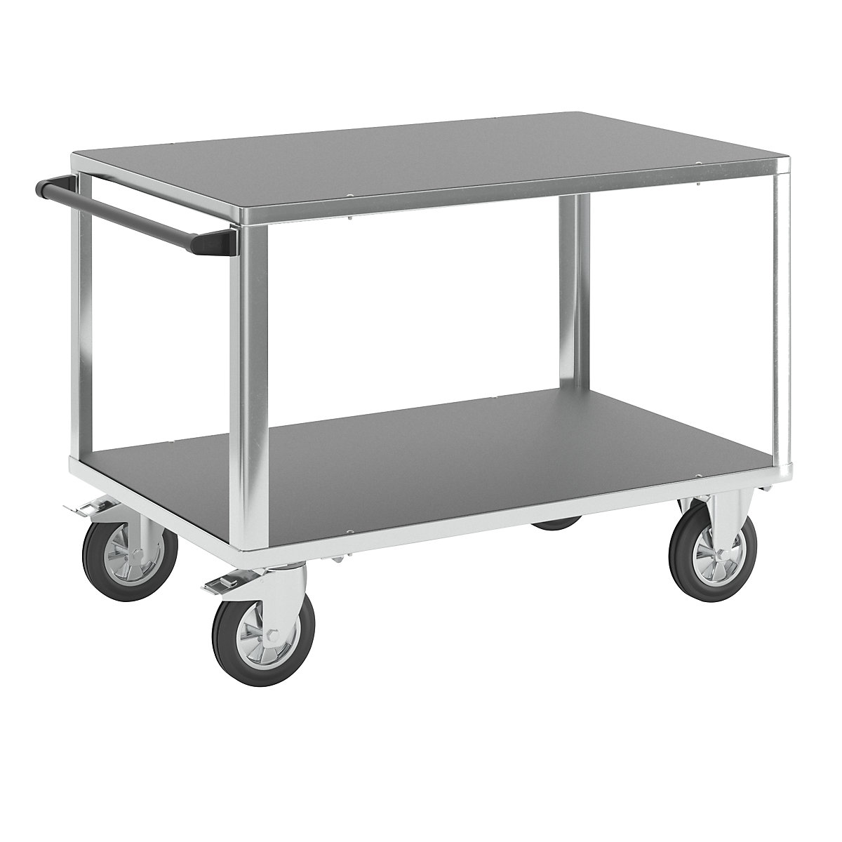 Assembly trolley – eurokraft pro, 2 shelves made of phenolic plywood, shelf 1250 x 800 mm, zinc plated frame-3