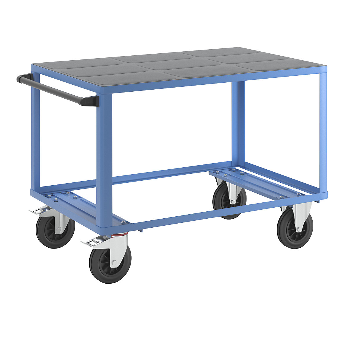 Assembly trolley – eurokraft pro, 1 plastic shelf, shelf 1250 x 800 mm, light blue frame-3