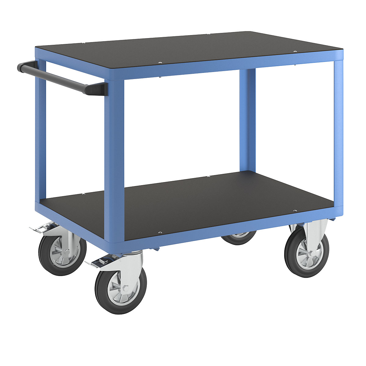 Assembly trolley – eurokraft pro, 2 shelves made of phenolic plywood, shelf 1050 x 700 mm, light blue frame-2