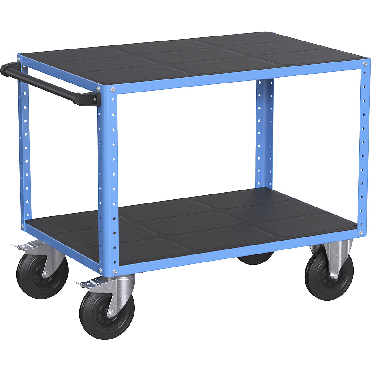 CustomLine assembly trolley – eurokraft pro, 2 shelves, light blue, solid rubber tyres-3