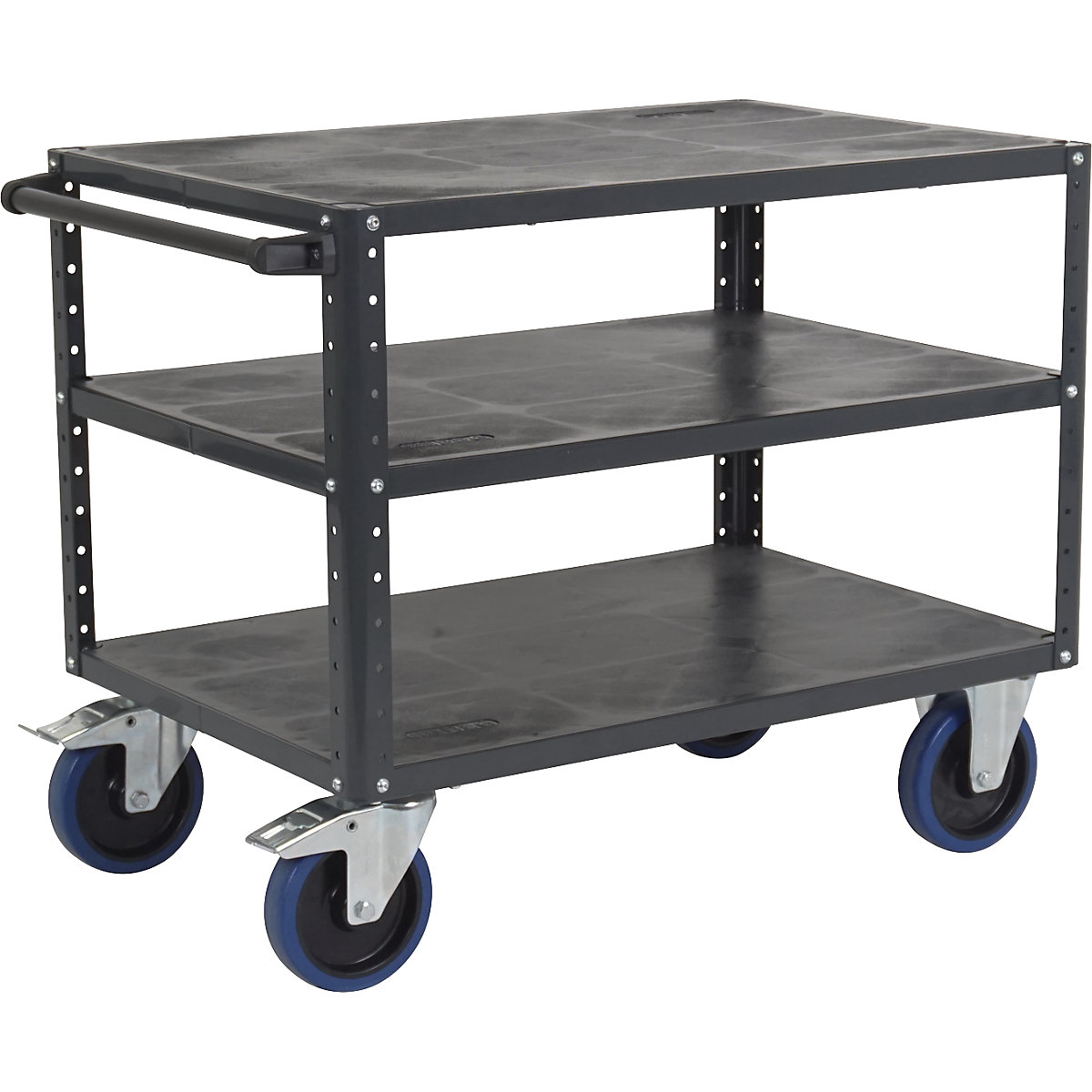 CustomLine assembly trolley – eurokraft pro, 3 shelves, charcoal, fully elastic tyres-2