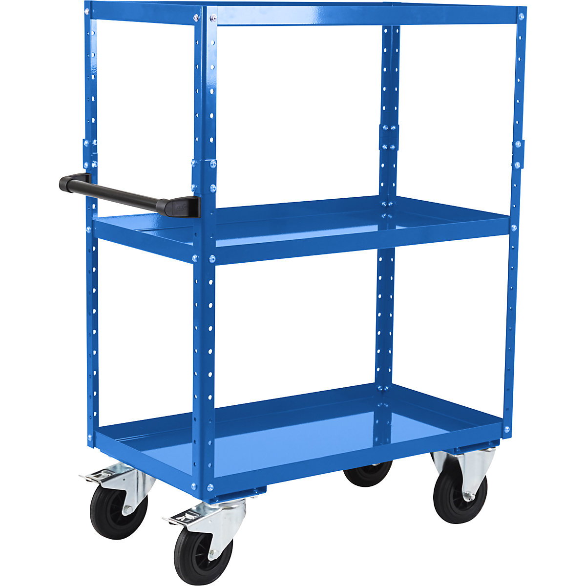 CustomLine general purpose trolley – eurokraft pro, 3 shelves, solid rubber tyres, light blue-2